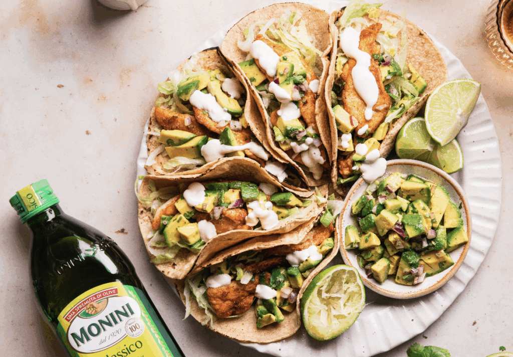 Crispy Chicken Soft Shell Tacos with Avocado Salsa