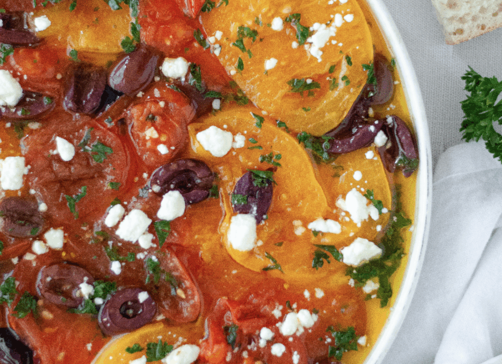 Mediterranean Simmered Tomatoes with Cotija Cheese