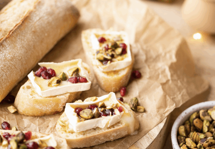 Brie Cheese Pomegranate Crostini