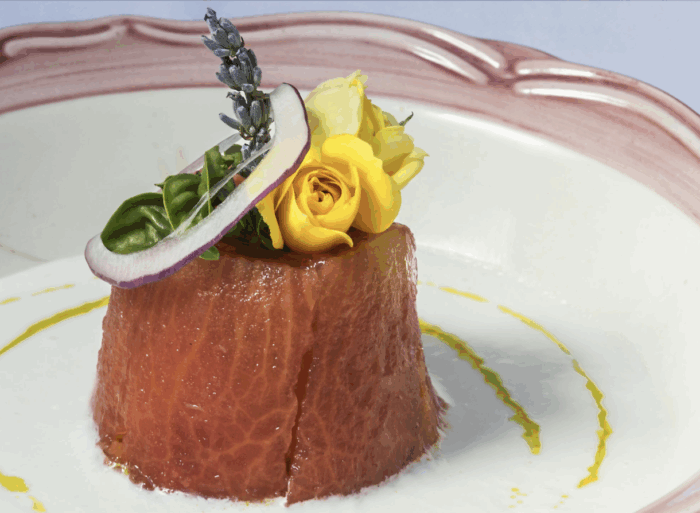 Panzanella in gelatina e crema di burrata