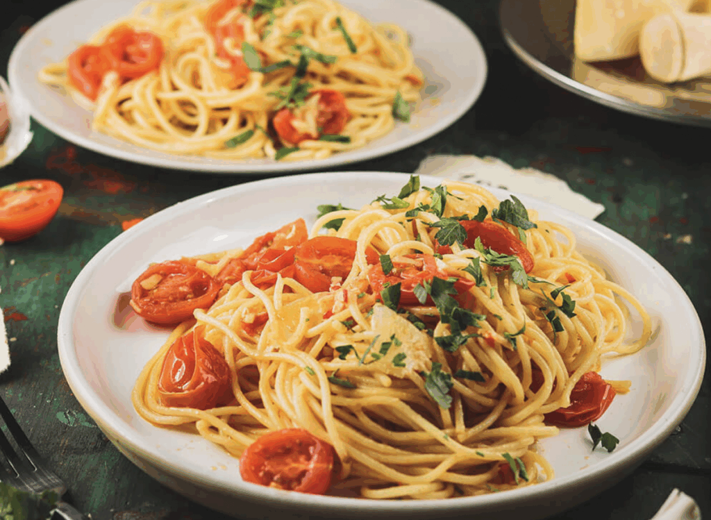 Makaron Aglio Olio z pomidorkami