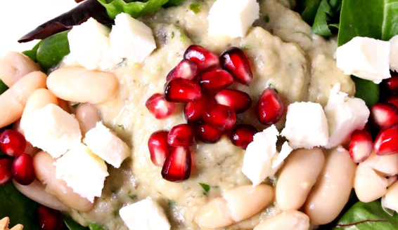 Babaganoush, cannellini, ricotta, melagrana