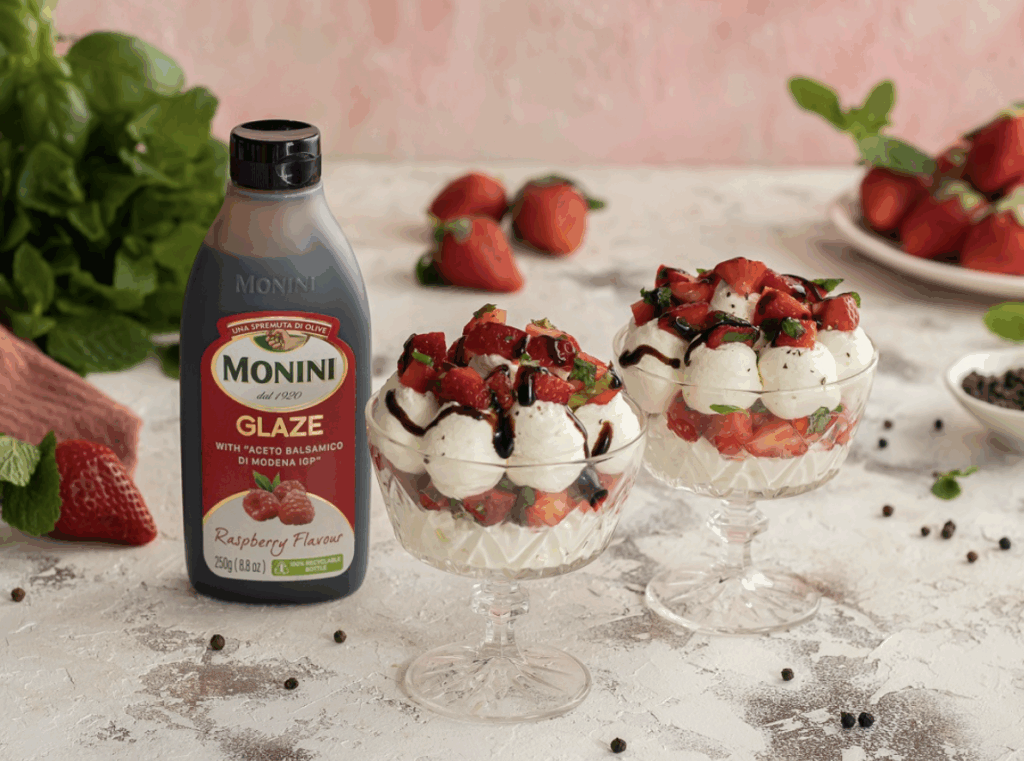 Tiramisu z truskawkami, bazylią, miętą i pieprzem