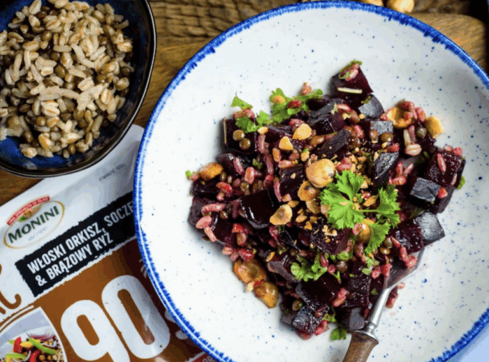 Sałatka z burakiem i rice and more 90sek. włoski orkisz, soczewica i brązowy ryż